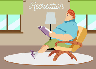 Vector illustration of dad sitting in an armchair and reading