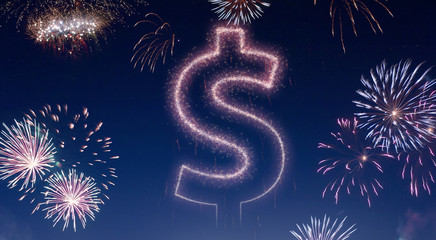 Night sky with fireworks shaped as a Dollar symbol.(series)