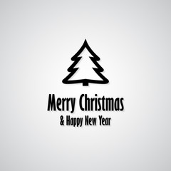 Merry Christmas and Happy New Year greeting card with black Christmas tree
