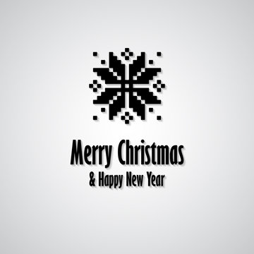 Merry Christmas and Happy New Year greeting card with black snowflake