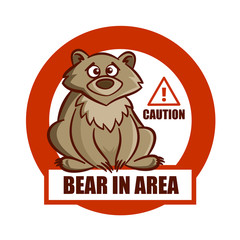 Sign Caution Bear in Area Sticker