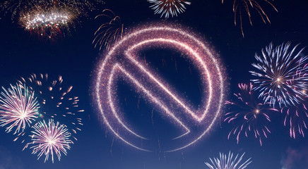 Night sky with fireworks shaped as a forbidden symbol.(series)