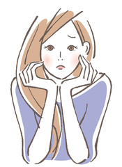 女性　頬杖　困る