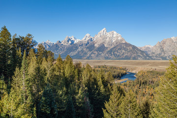 Teton landscape from the Snake River Overlook in Fall