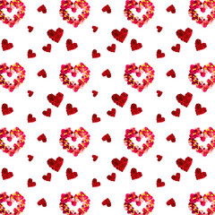 repeating patterns of red hearts rose petals  for Valentine's Da