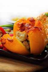 Roasted peppers sweet with pork vegetable and cheese.