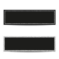 Fototapeta na wymiar Set of horizontal banner templates. Empty silver frames. Black background. Glitter sequins. Flyer design. Vector EPS10 illustration.