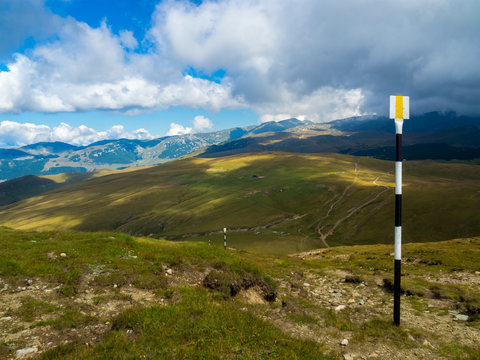 Hiking trail markers in Bucegi, Romania