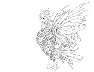 Rooster. Vector. Monochrome. Black and white graphic. Symbol 2017.