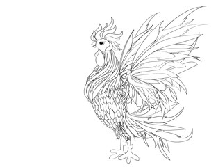 Obraz premium Rooster. Vector. Monochrome. Black and white graphic. Symbol 2017.