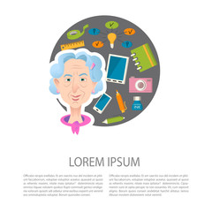 Face of elder people icons set in flat style. Pensioner head 