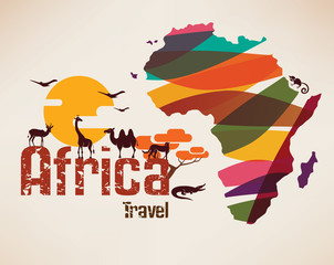 Africa travel map, decrative symbol of Africa continent with eth - 128754714