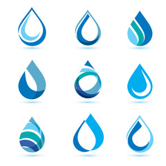 set of abstract blue water drops symbols, logo template - 128754966
