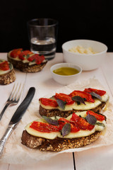 Bruschetta on parchment with olive oil