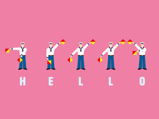 Hello spelled with flag semaphore alphabet