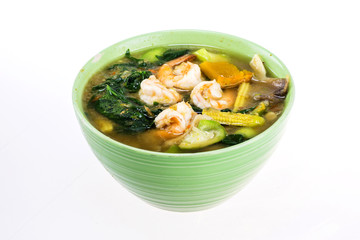 Spicy mixed vegetable soup with shrimp