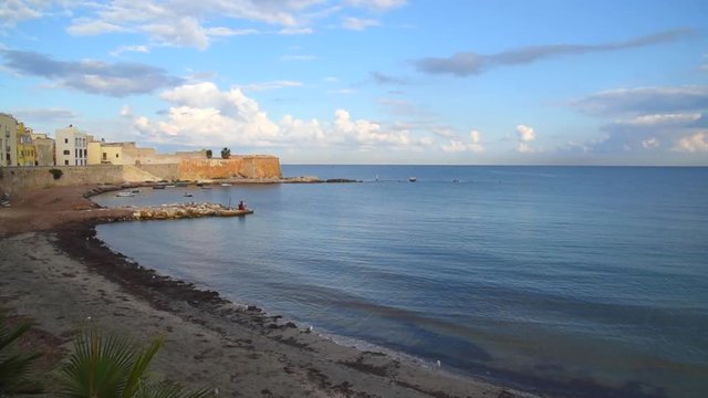 Seascape view of Trapani on Mediterranean sea, Sicily. Italy.
