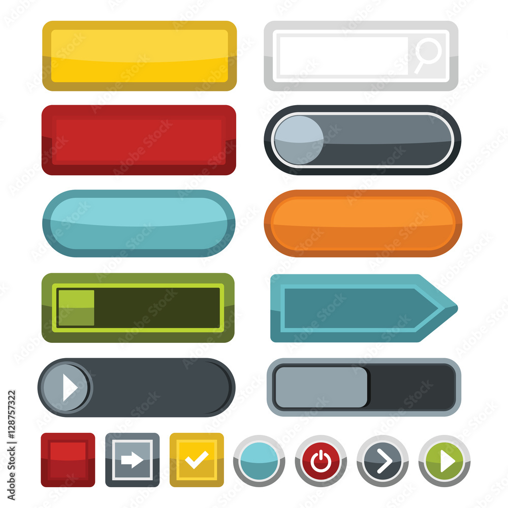 Poster blank color web buttons icons set. flat illustration of 16 blank color buttons vector icons for web