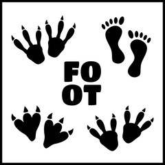 Human foot print and animal footprint vector