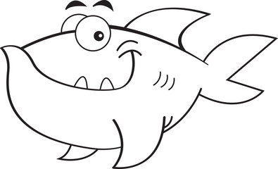 Black and white illustration of a smiling fish.