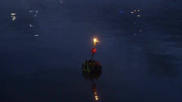 Loi Krathong festival. Floating boat with candle
