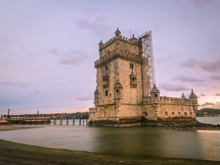 Torre de Belem on the bank of Tagus river in Lisbon, Portugal, a