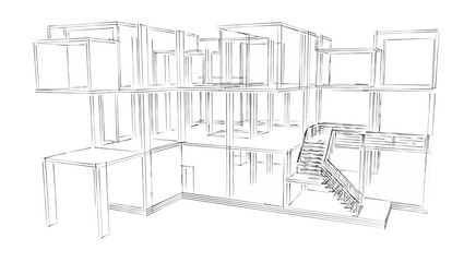 Sketch showing facade of a building 