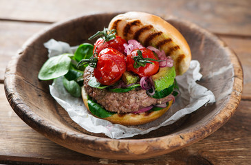 Beef burger with avocado