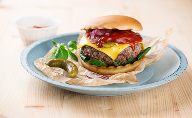 Beef burger with melted cheese