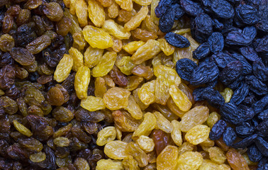 Background dried raisin grapes closeup shot