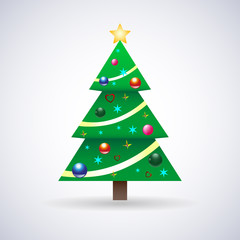Christmas tree elegant with ornaments and New Year, stylish vector illustration, EPS10