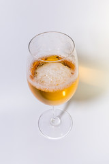 beer in glass on white, wine in glass on white background