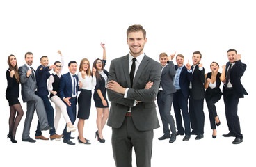 happy successful business team isolated on white background