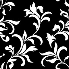 Elegant seamless pattern with decoration flowers on a black background