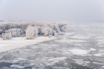 Drifting ice on the river