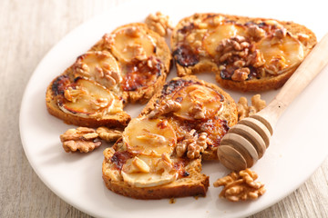 sandwich with cheese, honey and walnut for autumn