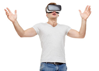 Naklejka premium Man with virtual reality goggles