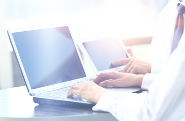 business people working with digital tablet and laptop