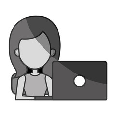 woman avatar using laptop vector illustration design