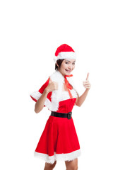 Asian Christmas Santa Claus girl show 2 thumbs up.