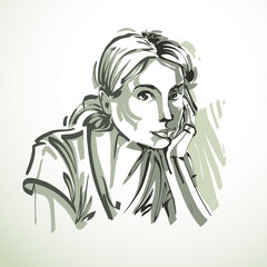 Vector portrait of attractive woman, facial expressions of young