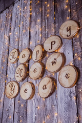  Happy new year! the words on old dark wooden rustic background