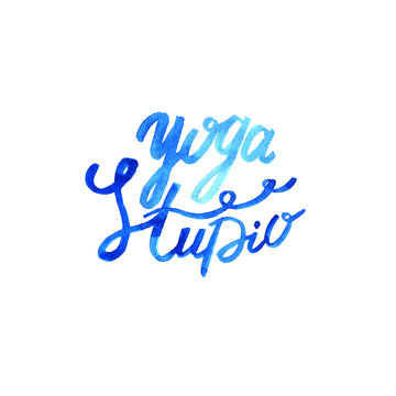 Watercolor yoga lettering. Logo for yoga class, yoga studio, fitness center.