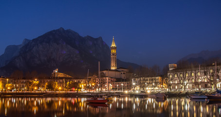Lecco by Night. Lake Como, Italy - obrazy, fototapety, plakaty