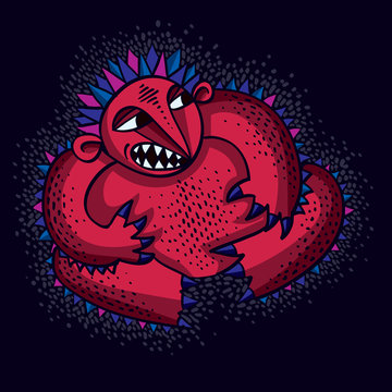 Character monster vector flat illustration, cute red angry mutan