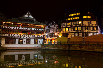 Naklejka premium Strasboug December 29 2015 .Christmas decoration during Christmas market in center of town, Alsace, France.