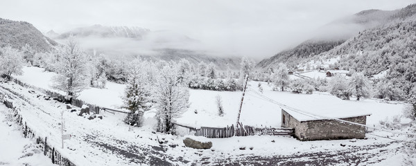 Snow morning in Svaneti, caucasus, Georgia