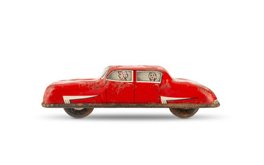 Old toy car on white background - 128770115