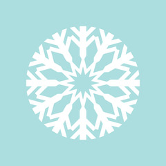 Flat snowflake icon, white on blue background