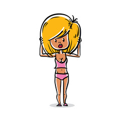 Vector full-length portrait of beautiful blonde lady. Cartoon ha